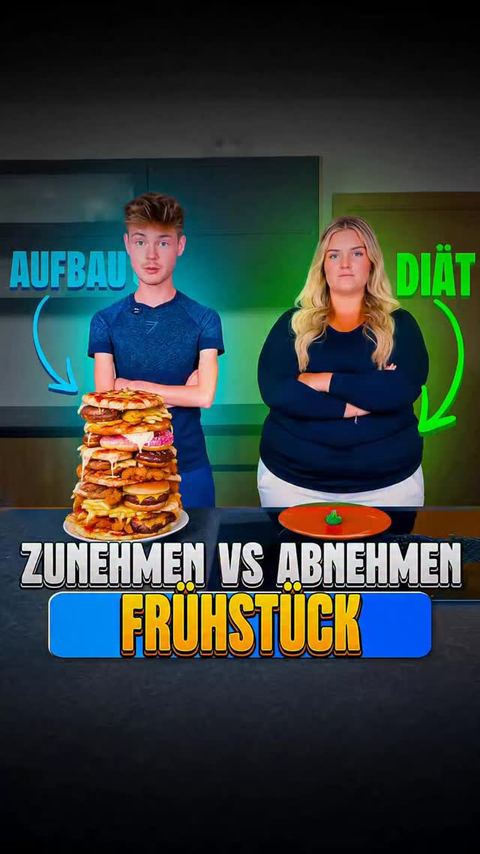 Instagram-Reel: Tobi und eine Frau vergleichen ein Frühstück zum Zunehmen mit einem zum Abnehmen