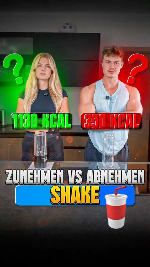 YouTube-Short: Tobi und eine Frau mit zwei Shakes, 1130 und 330 Kalorien